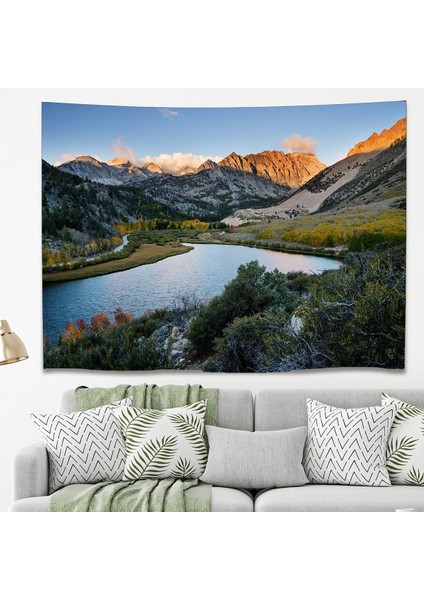 Manzara Yayla Dağ Nehir Duvar Örtüsü Duvar Halısı Duvar Sanatı Duvar Dekorasyonu Dekoratif Tapestry