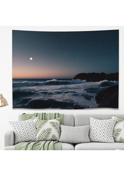 Deniz Dalga Yakamoz Manzara Duvar Örtüsü Halısı Duvar Sanatı Duvar Dekorasyonu Dekoratif Tapestry