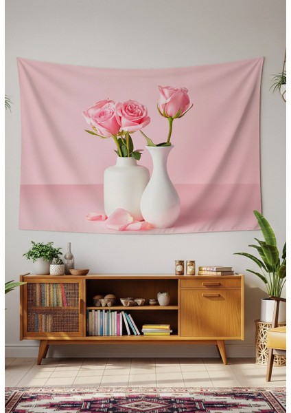 Gül Çiçek Vazo Minimalist Şık Duvar Örtüsü Halısı Duvar Sanatı Duvar Dekorasyonu Dekoratif Tapestry