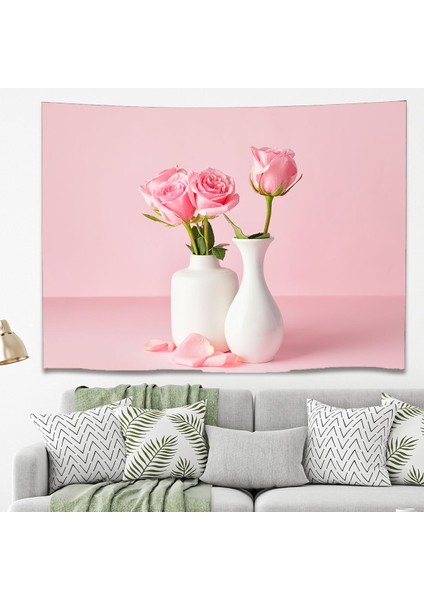 Gül Çiçek Vazo Minimalist Şık Duvar Örtüsü Halısı Duvar Sanatı Duvar Dekorasyonu Dekoratif Tapestry