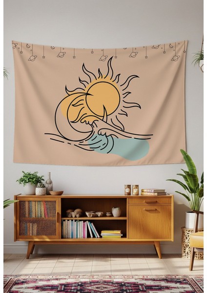 Deniz Dalga Güneş Ay Mandala Bohem Duvar Örtüsü Halısı Sanatı Duvar Dekorasyonu Dekoratif Tapestry
