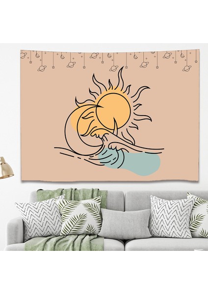 Deniz Dalga Güneş Ay Mandala Bohem Duvar Örtüsü Halısı Sanatı Duvar Dekorasyonu Dekoratif Tapestry