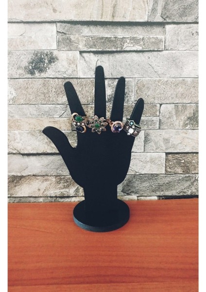 Şık Ahşap Yüzük Standı, Dekoratif Takı Düzenleyici, Siyah Renk