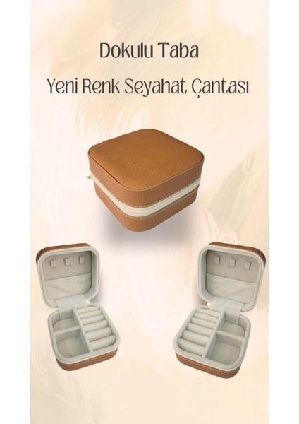 Kahverengi fermuarlı takı ve mücevher saklama çantası, taşınabilir ve şık tasarım