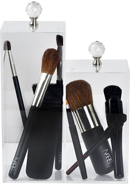 Şeffaf ve şık 2 gözlü pleksi fırçalık, modern siyah tasarım.