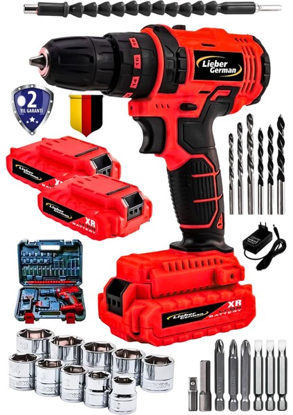 Teknoloji 21V Darbeli Metal Şanjuman Li-On Setli Akülü Şarjlı Vidalama Matkap