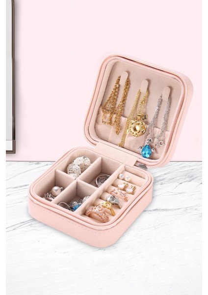 Pembe Deri Seyahat Takı Kutusu, Hafif ve Şık Tasarım, 1 Parça, Kumaş Malzeme fiyatları