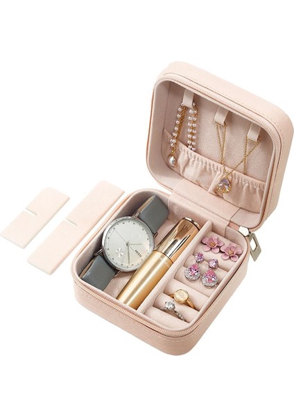 Pembe Deri Seyahat Takı Kutusu, Hafif ve Şık Tasarım, 1 Parça, Kumaş Malzeme modelleri