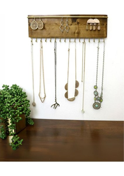 Şık Kahverengi Ahşap Takı ve Gözlük Düzenleyici, 29 Parça, Duvar Askısı