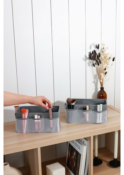 2'li Gri Makyaj ve Kozmetik Organizer Seti, Şık ve Düzenli Saklama Çözümü fiyatları