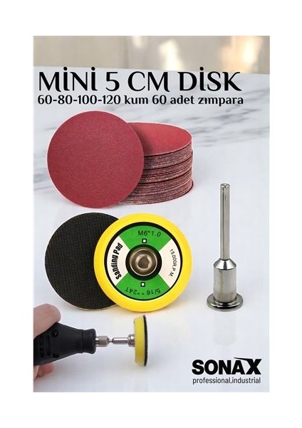 Pimli Mini Cırt Zımpara Taban Seti Gravür ve Matkap Uyumlu 5 cm 60 Adet Zımparalı Set
