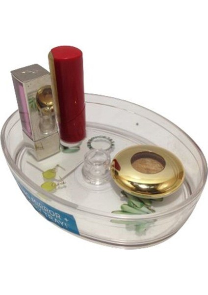 Şeffaf Oval Kozmetik ve Takı Düzenleyici, 18x11x3cm, Akrilik, Turuncu