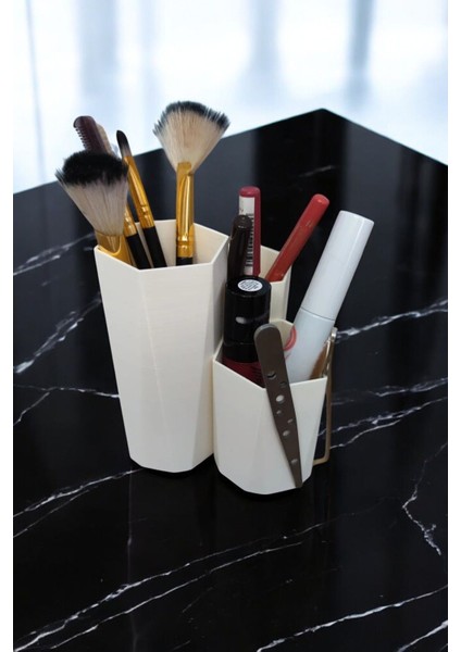 Çok Amaçlı Makyaj ve Fırçalık Düzenleyici, Beyaz, 2 Parça, Pratik Organizer