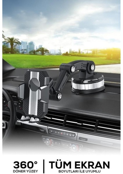 Siyah 360° Döner Vakumlu Telefon Tutucu, Pratik ve Güçlü Tasarım