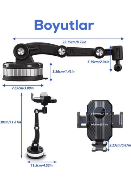 Siyah 360° Döner Vakumlu Telefon Tutucu, Pratik ve Güçlü Tasarım