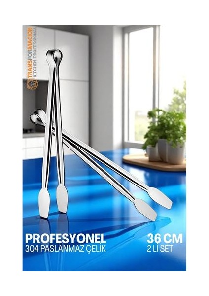 Mutfak Maşası - Mangal Barbekü Maşası - Izgara Maşası Tava Maşası Çelik 36 cm