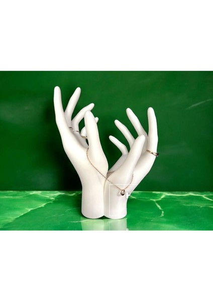 Beyaz el şekilli dekoratif takı ve makyaj organizeri, yüzük, küpe, kolye düzenleyici