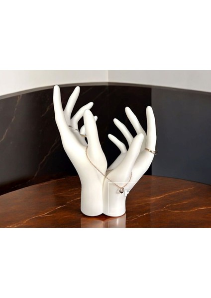 Beyaz el şekilli dekoratif takı ve makyaj organizeri, yüzük, küpe, kolye düzenleyici indirimleri