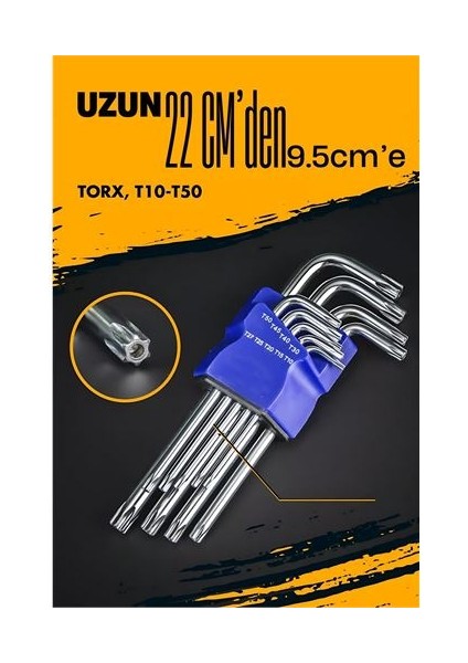 Uzun Torx Anahtar Seti Yıldız Alyan Seti - Torx Allen Anahtarı 9 Parça