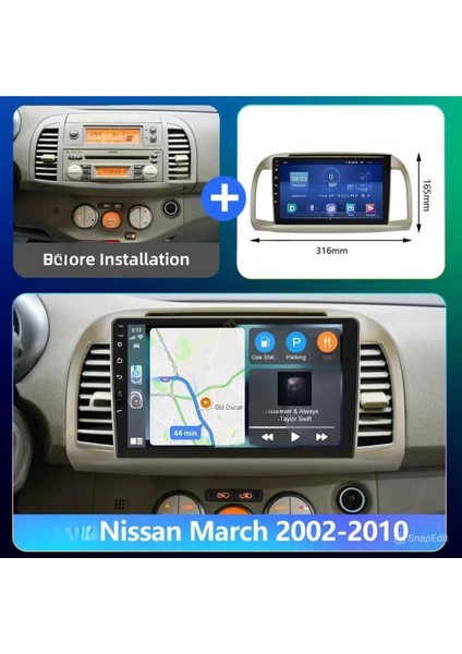 Nissan Micra 2002-2010 Android Multimedya 2gb RAM/32GB Carplay 9 Inc Hd Ips+Park Kamerası Hediye
