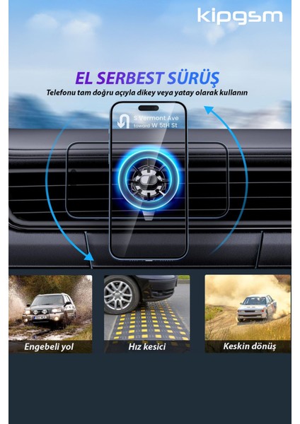 Manyetik araç telefon tutucu, siyah, Magsafe uyumlu, hava menfezi vakumlu, dayanıklı