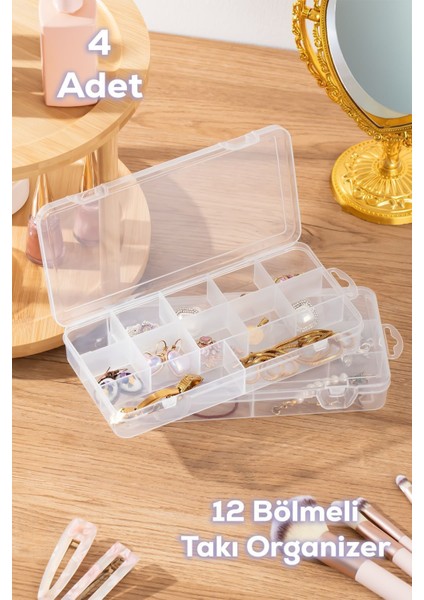 Turuncu Çok Amaçlı 4 Bölmeli Şeffaf Takı Organizer Kapağıyla Düzenleyici