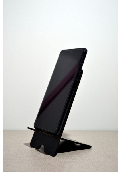 Şık ahşap masa üstü telefon ve tablet tutucu, siyah renkli, dayanıklı tasarım