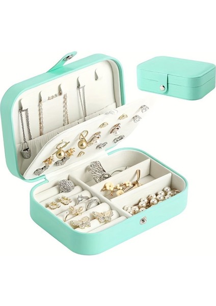 Yeşil Dikdörtgen Takı Kutusu, Bölmeli, Seyahat Düzenleyici, Kumaş, Parça Sayısı: 1