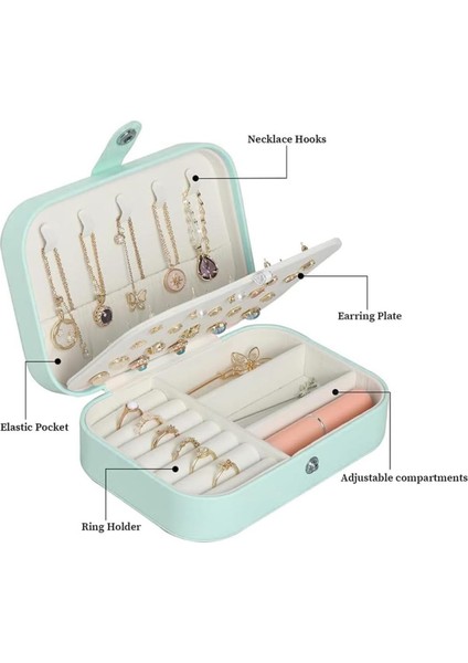 Yeşil Dikdörtgen Takı Kutusu, Bölmeli, Seyahat Düzenleyici, Kumaş, Parça Sayısı: 1 indirimleri