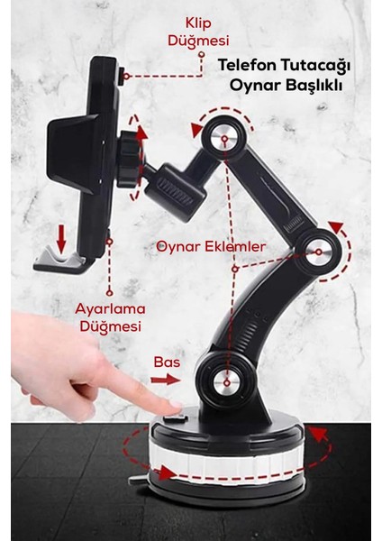 360° döner araç içi vakumlu telefon tutucu, siyah renk, sağlam ve kullanışlı fiyatları