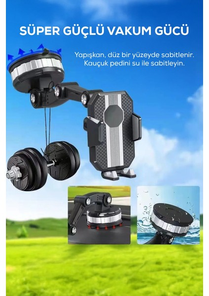 360° döner araç içi vakumlu telefon tutucu, siyah renk, sağlam ve kullanışlı modelleri
