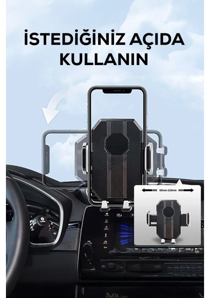 360° döner araç içi vakumlu telefon tutucu, siyah renk, sağlam ve kullanışlı