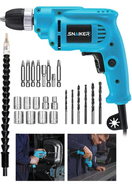 S-1 450 Watt 10 mm Bakir Sargili Darbesiz Vidalama Matkap 24 Parça Set Hediyeli Mavi