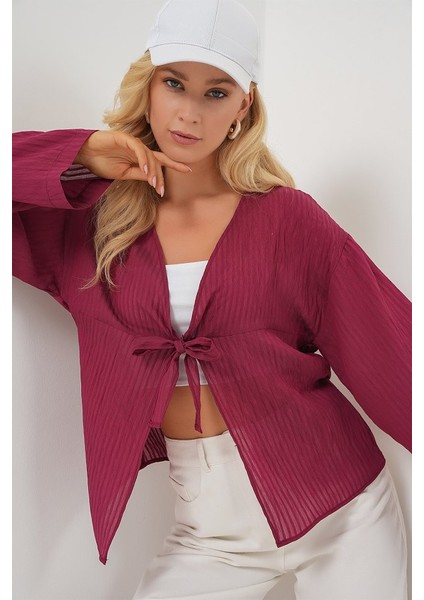 Önü Bağcıklı Bluz 952 - Bordo