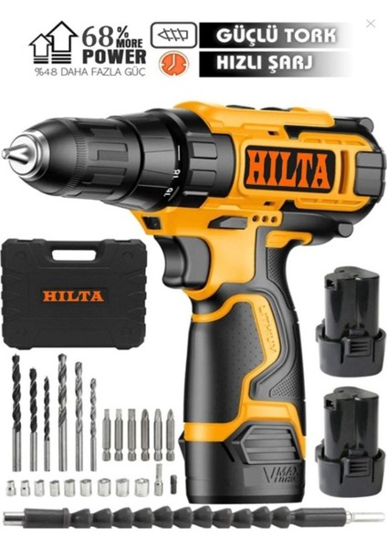 Alman H-Tech 58 V 10 Ah Çift Akülü Korumalı Motor Bakır Sargı Çift Akülü Şarjlı Matkap Tam Prof