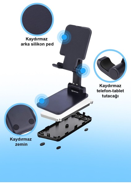 Gri Portatif Ayarlanabilir Telefon ve Tablet Tutucu, Mıknatıslı ve Rahat Kullanım İçin modelleri