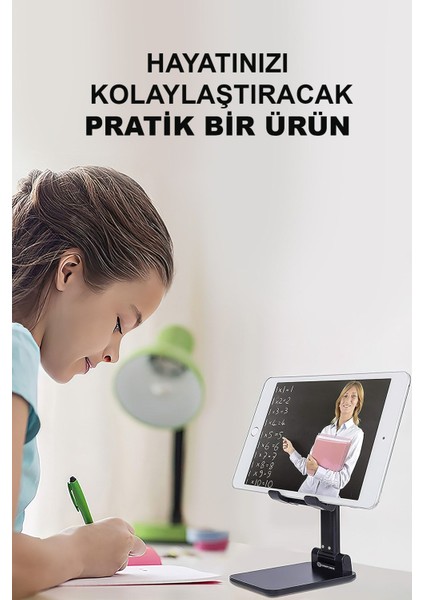 Gri Portatif Ayarlanabilir Telefon ve Tablet Tutucu, Mıknatıslı ve Rahat Kullanım İçin