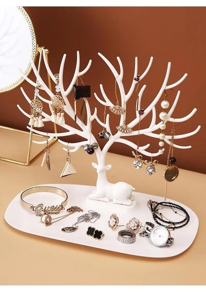 Beyaz Geyik Tasarımlı Takı Düzeni ve Saklama Ünitesi, 15 bölmeli, şık ve kullanışlı fiyatları