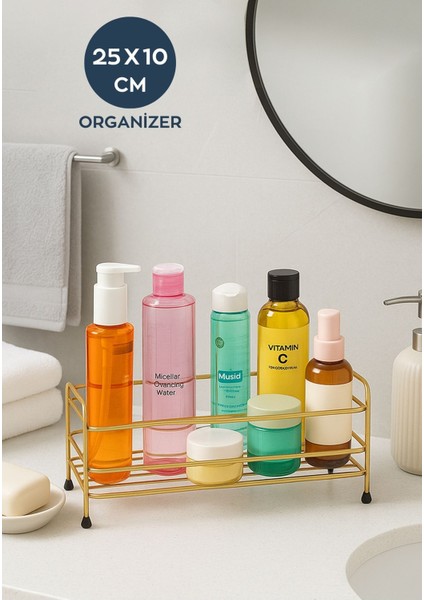 Şık Çok Amaçlı Eskitme Altın Renkli Metal Düzenleyici Raf, 1 Parça