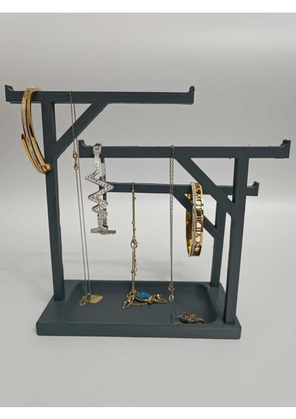 Çok Amaçlı Takı ve Kolye Organizeri, Şık Tasarım, 4 Parça, Gri