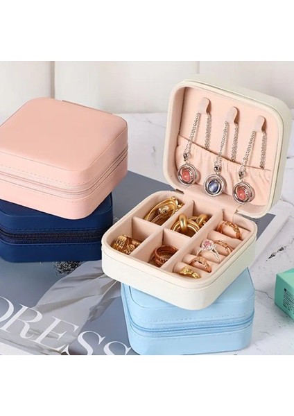 Şık takı düzenleyici, renkli kumaş kutu, 24 parça, kolye, yüzük, küpe saklama seti