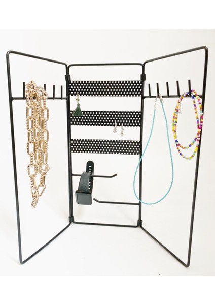 Siyah Katlamalı Takı Düzenleyici, Metal, 3 Parça, Ekru, Pratik ve Şık Saklama Yöntemi