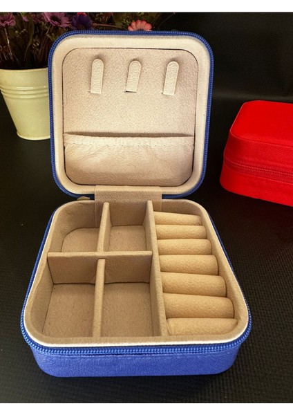 Mavi 9x9cm Seyahat Tipi Şık Takı Organizeri, 1 Parça