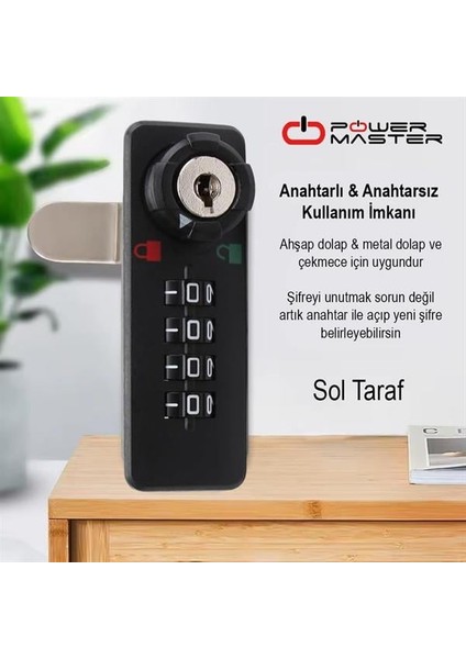 PM-26731 4 Haneli Şifreli ve Anahtarlı Mekanik Siyah Çekmece Dolap Kilidi (Sol) modelleri