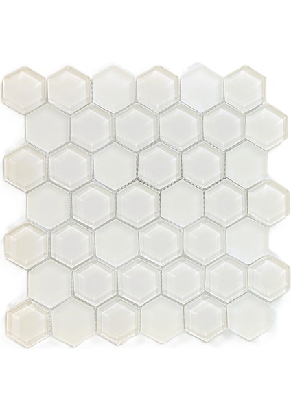 Mutfak Tezgah Arası, Havuz, Banyo, Sauna, Spa, Iç ve Dış Dekorasyonda Tüm Yüzeyler Için, 48X6MM. Hegzagonal Sıcak Beyaz, 30X30CM. Fileli Kristal Cam Mozaik. (11 File Karo = 1 M2 Fiyatıdır )
