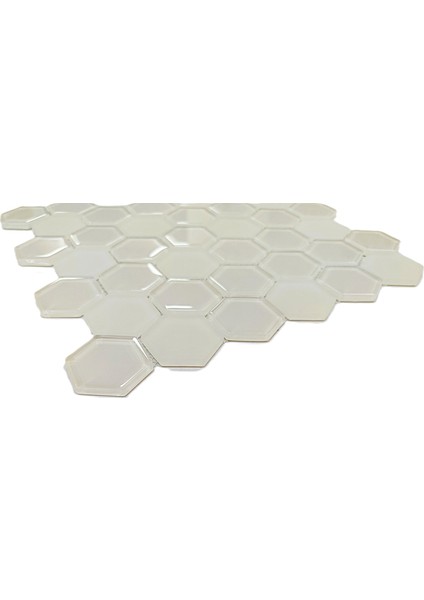 Mutfak Tezgah Arası, Havuz, Banyo, Sauna, Spa, Iç ve Dış Dekorasyonda Tüm Yüzeyler Için, 48X6MM. Hegzagonal Sıcak Beyaz, 30X30CM. Fileli Kristal Cam Mozaik. (11 File Karo = 1 M2 Fiyatıdır ) fiyatları