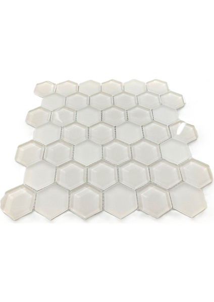 Mutfak Tezgah Arası, Havuz, Banyo, Sauna, Spa, Iç ve Dış Dekorasyonda Tüm Yüzeyler Için, 48X6MM. Hegzagonal Sıcak Beyaz, 30X30CM. Fileli Kristal Cam Mozaik. (11 File Karo = 1 M2 Fiyatıdır ) modelleri