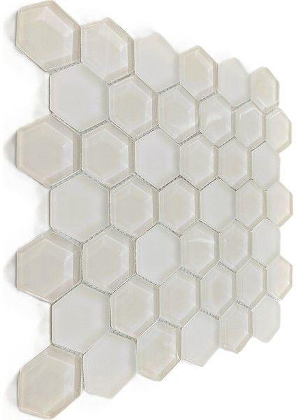 Mutfak Tezgah Arası, Havuz, Banyo, Sauna, Spa, Iç ve Dış Dekorasyonda Tüm Yüzeyler Için, 48X6MM. Hegzagonal Sıcak Beyaz, 30X30CM. Fileli Kristal Cam Mozaik. (11 File Karo = 1 M2 Fiyatıdır ) fırsatları