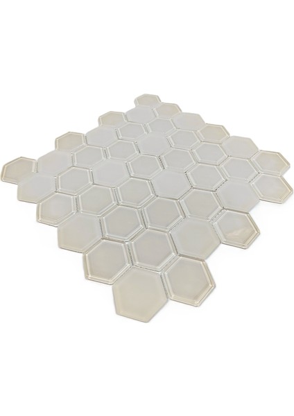 Mutfak Tezgah Arası, Havuz, Banyo, Sauna, Spa, Iç ve Dış Dekorasyonda Tüm Yüzeyler Için, 48X6MM. Hegzagonal Sıcak Beyaz, 30X30CM. Fileli Kristal Cam Mozaik. (11 File Karo = 1 M2 Fiyatıdır ) indirimleri