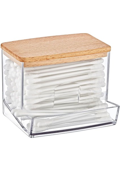 Çok Renkli Ahşap Kapaklı Pamuk Organizer, Şık ve Kullanışlı Saklama Çözümü